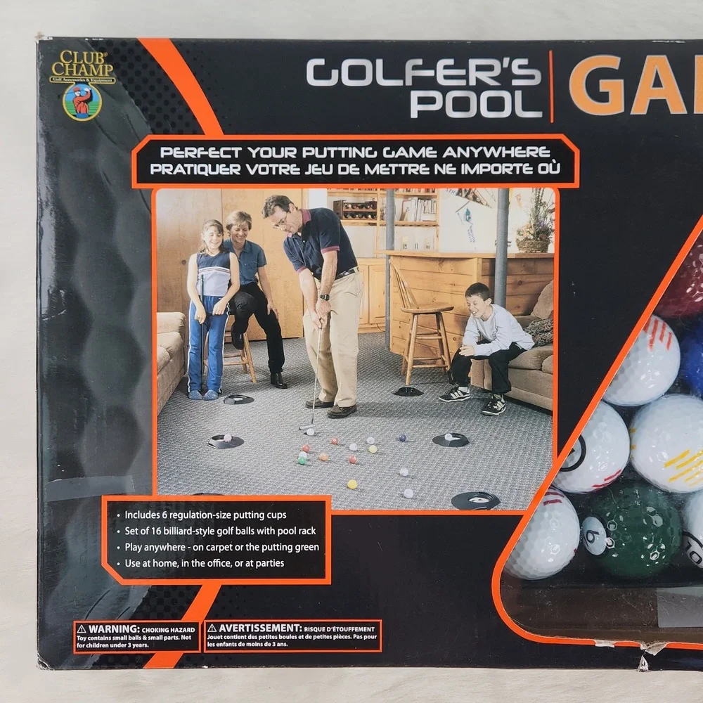 COPY GOLFER'S POOL Game by Club Champ: 16 balls and rack, 6 cups, In retail p…